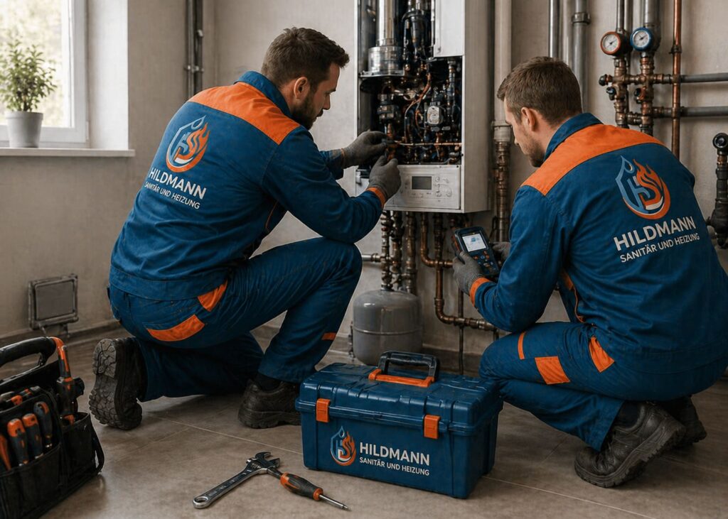 Sanitär Hildmann - Notdienst bei Rohrbruch, Heizung und Wasserschaden - Mitarbeiter bei der Reparatur