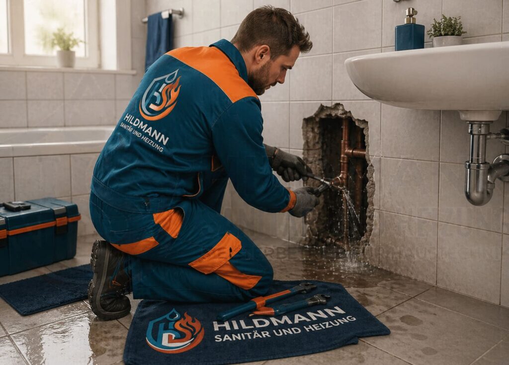 Sanitär Hildmann - Notdienst bei Rohrbruch, Heizung und Wasserschaden - Mitarbeiter bei der Reparatur